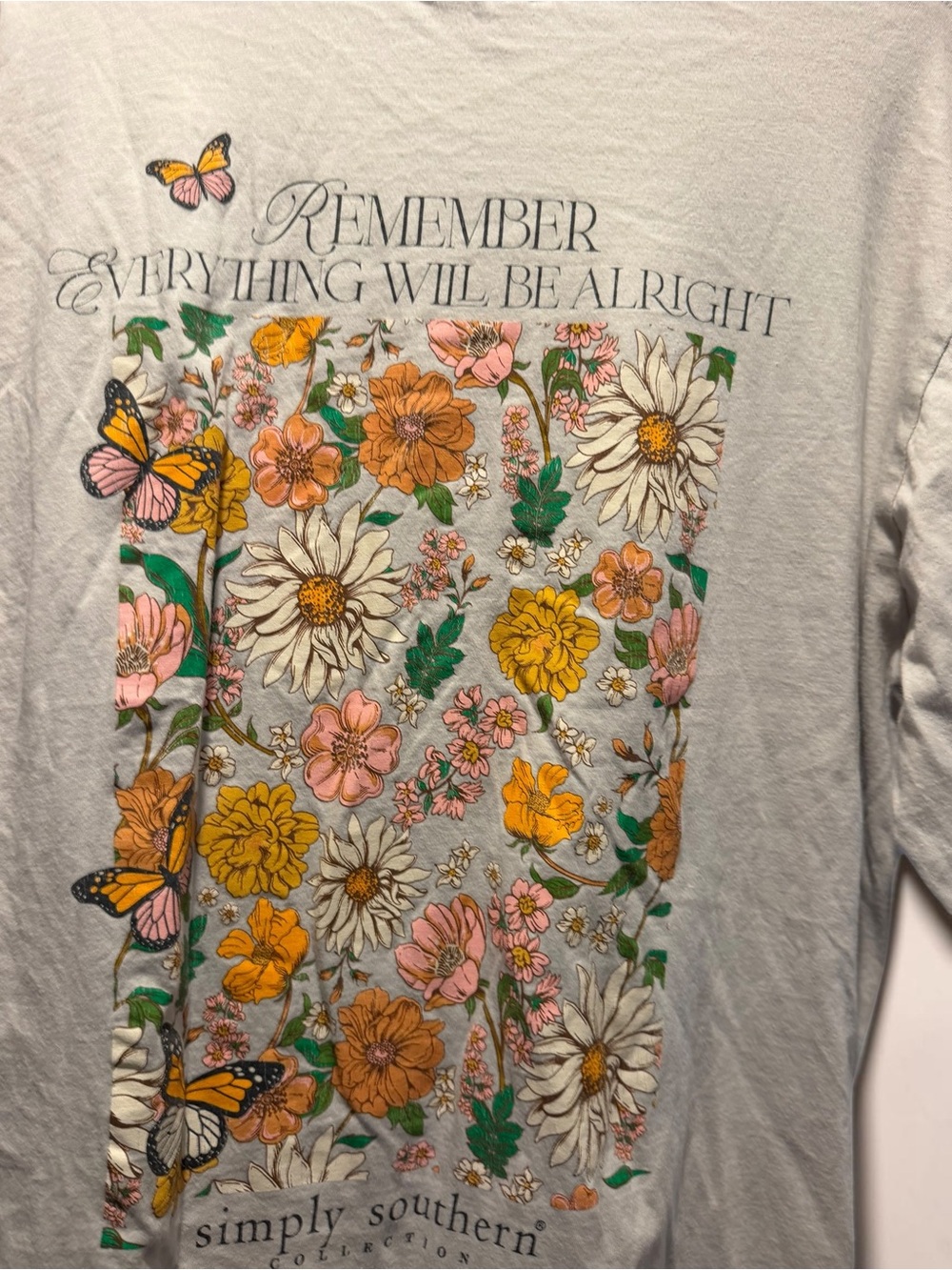 Simply Southern Floral Butterfly Long Sleeve Tee Grey Size L Remember Graphic
